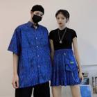 Short-sleeve Zebra Print Shirt / Mini Skirt