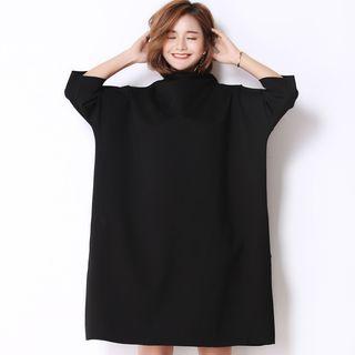 Plain Turtleneck 3/4 Sleeve Dress