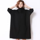 Plain Turtleneck 3/4 Sleeve Dress