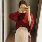 Set: Crew-neck Wide-sleeve Sweater + Accordion Pleated Midi Skirt