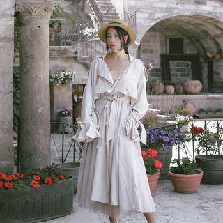 Long Buttoned Trench Coat Beige - One Size