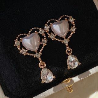 Faux Pearl Cz Heart Drop Earring / Clip-on Earring