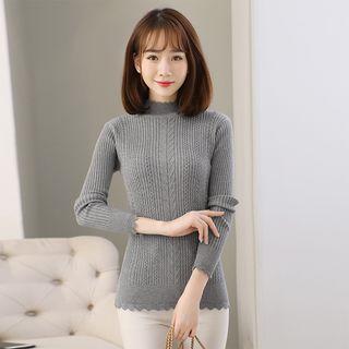 Long-sleeve Mock Neck Cable-knit Top