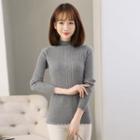 Long-sleeve Mock Neck Cable-knit Top