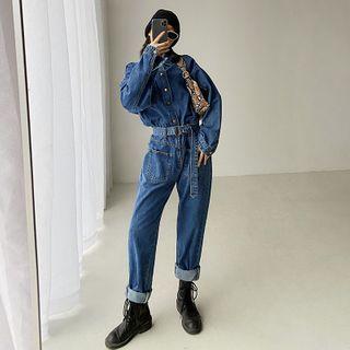 Loose-fit Denim Jumpsuit With Belt