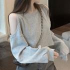 Long-sleeve Off-shoulder Round Neck Cropped T-shirt