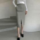 Slit-front Pocket-side Midi Skirt