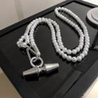 Faux Pearl Cross Body Chain Silver - One Size