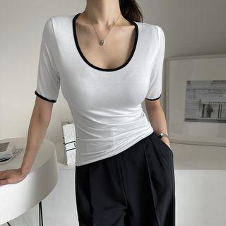 Scoop-neck Ringer Top Ivory - One Size