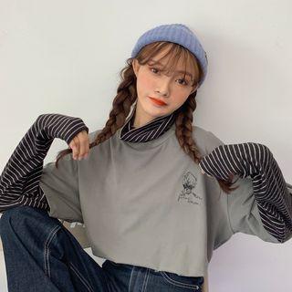 Mock-two Turtle-neck Long-sleeve T-shirt