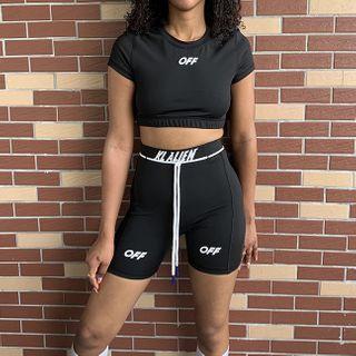 Set: Short-sleeve Lettering T-shirt + Biker Shorts