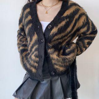 Zebra Pattern Cardigan Brown - One Size