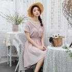 Plain Lace Trim Short Sleeve Dress