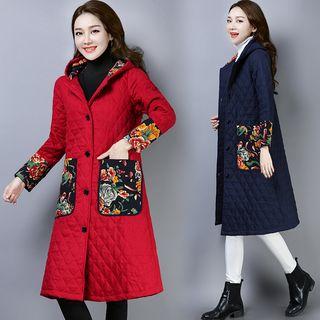 Floral Panel Quilted Button Coat
