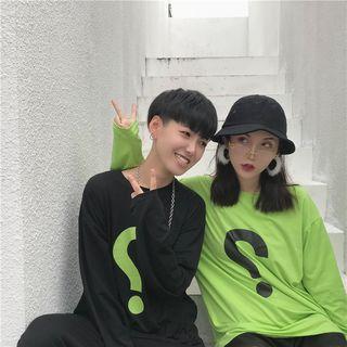 Long-sleeve Question Mark Print T-shirt