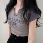 V-neck Short-sleeve Print Crop Top