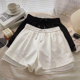High-waist Plain Mesh Panel Shorts