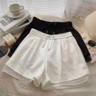 High-waist Plain Mesh Panel Shorts