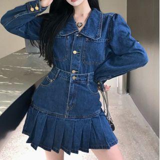 Denim Shirt / Pleated Denim Skirt