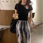 Short-sleeve Cutout T-shirt / Tie-dyed Wide Leg Pants