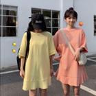 Plain Elbow-sleeve Loose-fit Dress