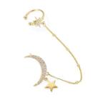 Rhinestone Moon & Star Chained Earring Gold - One Size