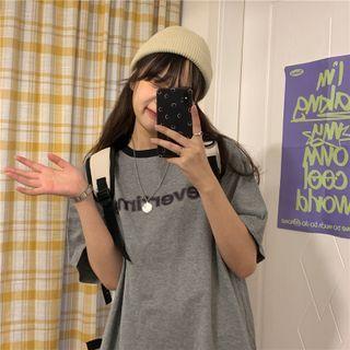 Color Block Lettering Short-sleeve Top