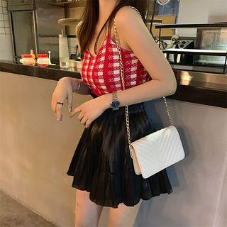 Check Camisole Top / Paperbag Waist Ruched Mini Skirt
