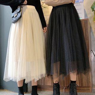 Reversible Pleated Midi A-line Mesh Skirt