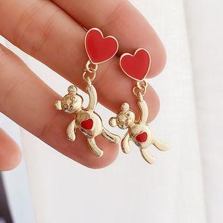 Alloy Heart Bear Dangle Earring 1 Pair - As Shown In Figure - One Size