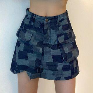 Plaid Denim Mini A-line Skirt