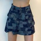 Plaid Denim Mini A-line Skirt