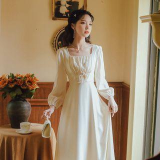Long-sleeve Dress With Ribbon-accent
