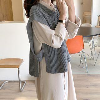 Round-neck Wool Blend Ribbed Knit Vest