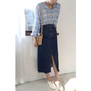 Cutout Denim A-line Long Skirt