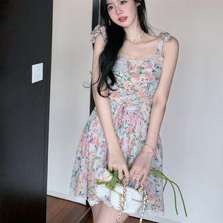 Spaghetti Strap Floral Mini A-line Dress / Camisole Top