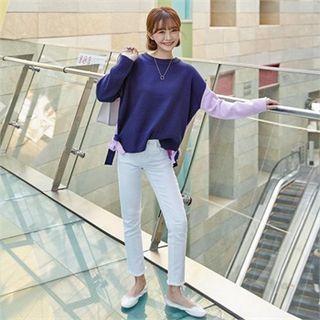 Tie-side Contrast-panel Knit Top