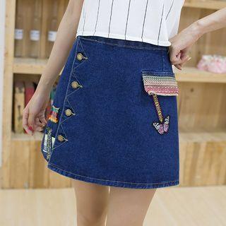 Embroidery Wrapped Denim Skirt