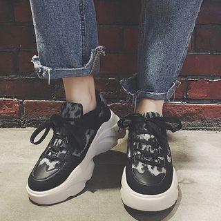 Platform Leopard Patterned Panel Sneakers
