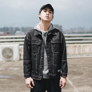 Front Pocket Washed Denim Button Jacket