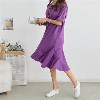 Cuffed-sleeve Ruffle-hem T-shirt Dress