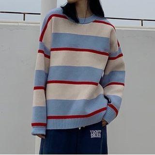 Color Block Striped Sweater Stripe - One Size