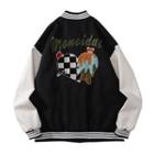 Heart Embroidered Two-tone Baseball Jacket