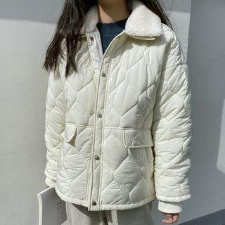 Faux Shearling Collar Quilted Buttoned Jacket