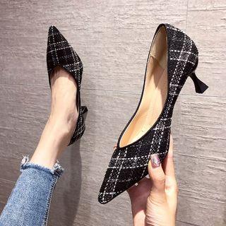 Pointed Plaid Kitten-heel Pumps