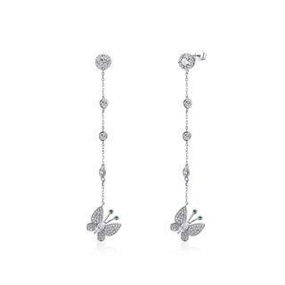925 Sterling Silver Simple Elegant Butterfly Tassel Earrings With Cubic Zircon Silver - One Size