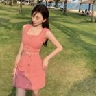Sleeveless Fray Hem Crop Top / Mini A-line Skirt