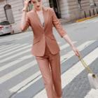 Set: Elbow-sleeve Double Breasted Blazer + Capri Dress Pants