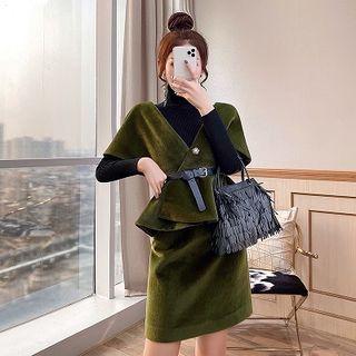 Set: Turtleneck Long-sleeve Knit Top + Pencil Skirt + Vest