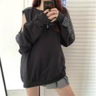 Cold-shoulder Striped-side Pullover As Shown In Figure - One Size